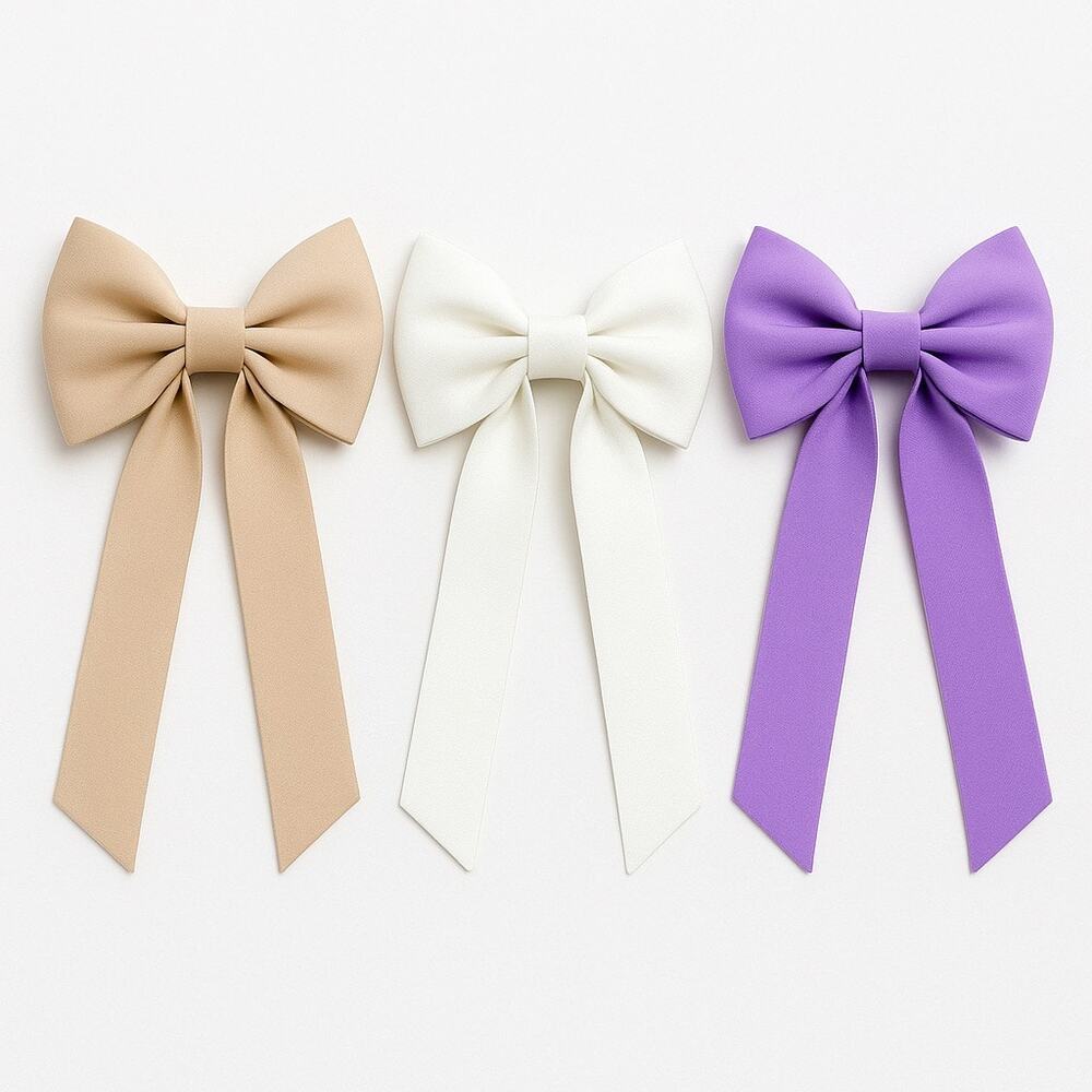 Boutique 3 Pack Bow Barrette Clips Set Ash Mocha Cream Lavender Girly Cute‎ NEW